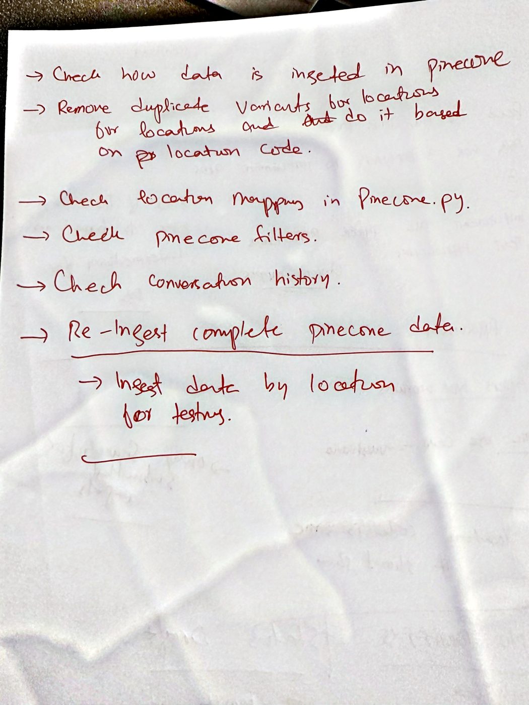 A notebook page of review notes on a data pipeline